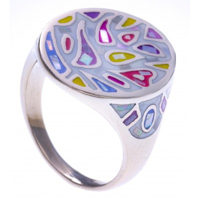 Grosse bague femme multicolore en acier, émail et nacre - Légèreté - Lyn&Or Bijoux