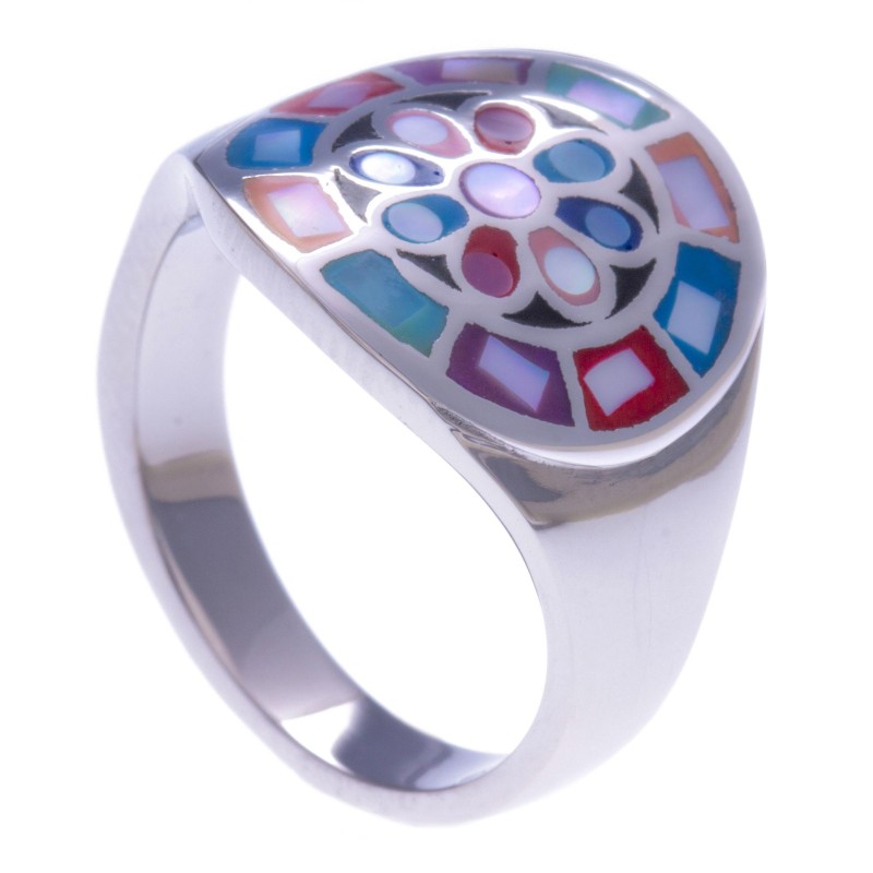Bague de créateur colorée pour femme en acier et émail, Odena Bague de créateur colorée pour femme en acier et émail, Odena