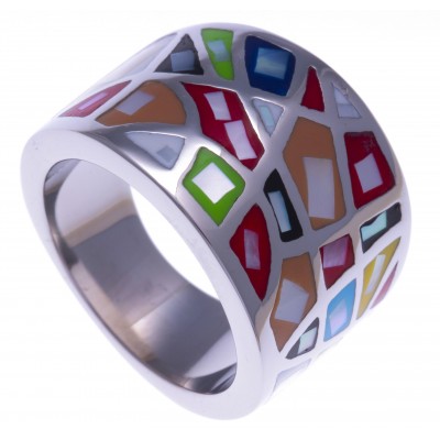 Bague pour femme en acier, émail multicolore - Bengal - Lyn&Or Bijoux