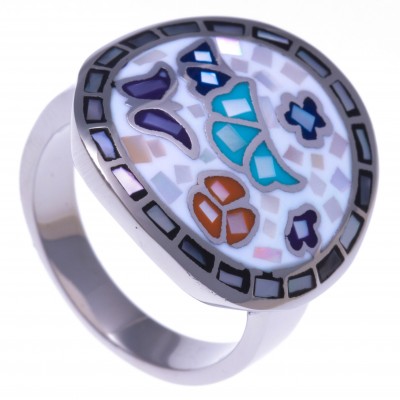 Bague pour femme en nacre, émail et acier - Papillon - Lyn&Or Bijoux