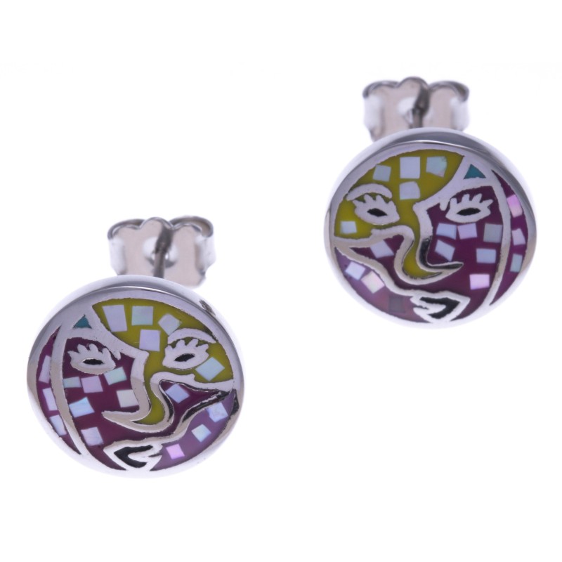 Boucle d'oreille femme, acier & émail coloré, Carnaval, création Odena Boucle d'oreille femme, acier & émail coloré, Carnaval, création Odena