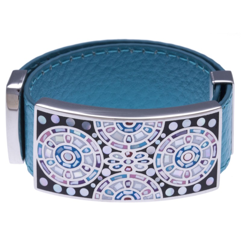 Bracelet tendance en cuir bleu pour femme, créateur Odena Bracelet tendance en cuir bleu pour femme, créateur Odena