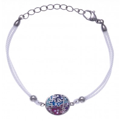 Bracelet cordon en acier, émail rose et bleu, nacre pour femme - Enigme - Lyn&Or Bijoux