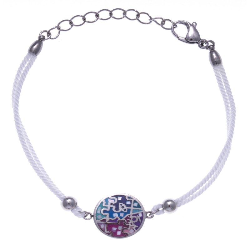 Bracelet cordon en acier, émail rose et bleu, nacre, marque odena Bracelet cordon en acier, émail rose et bleu, nacre, marque odena