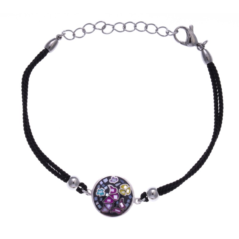 Bracelet cordon Odena, acier, émail noir, Papillon Bracelet cordon Odena, acier, émail noir, Papillon
