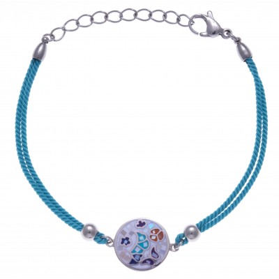 Bracelet en acier, émail avec cordon bleu pour femme - Papillon - Lyn&Or Bijoux