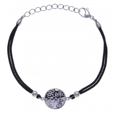 Bracelet en acier, émail avec cordon noir pour femme - Puzzle - Lyn&Or Bijoux