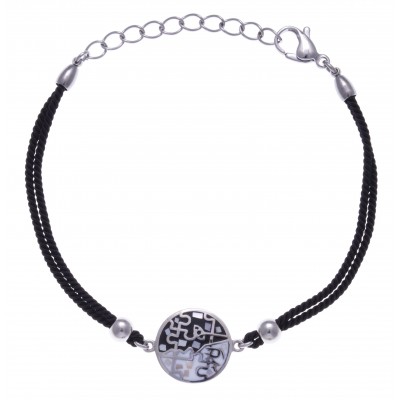 Bracelet en acier, émail avec cordon noir pour femme - Puzzle - Lyn&Or Bijoux