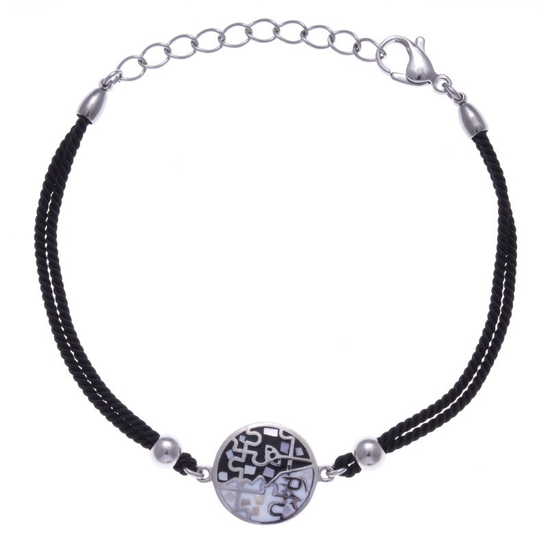 Bracelet en acier, émail avec cordon orange, Eden, marque odena Bracelet en acier, émail avec cordon orange, Eden, marque odena
