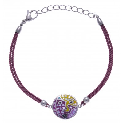 Bracelet en acier, émail avec cordon rose - Carnaval - Lyn&Or Bijoux