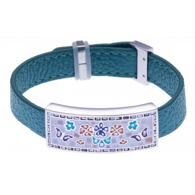 Bracelet modulable en cuir bleu et acier pour femme - Papillon - Lyn&Or Bijoux