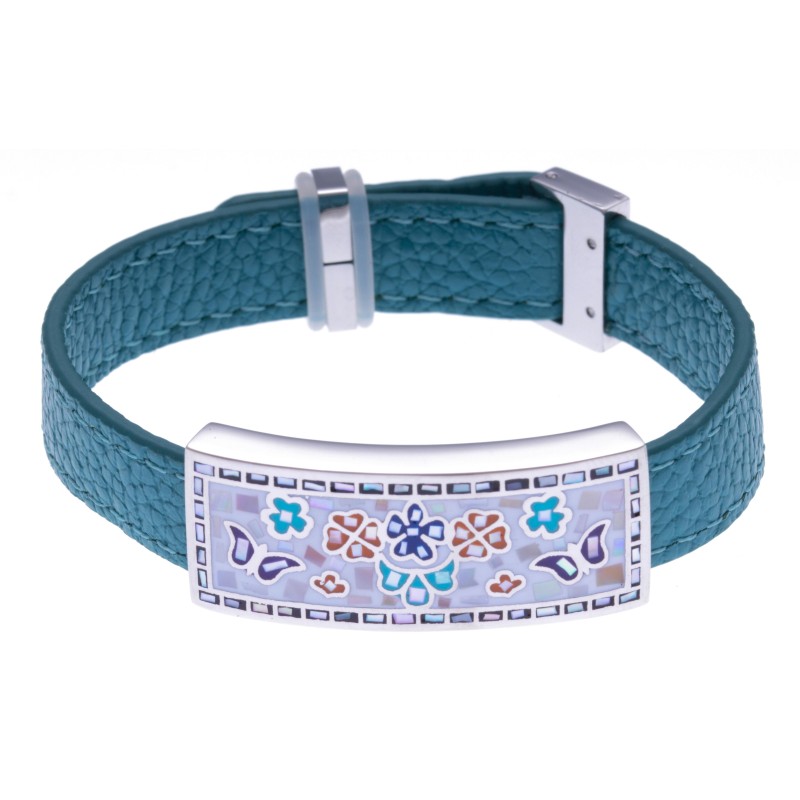 Bracelet modulable en cuir bleu et acier pour femme - Papillon - Lyn&Or Bijoux