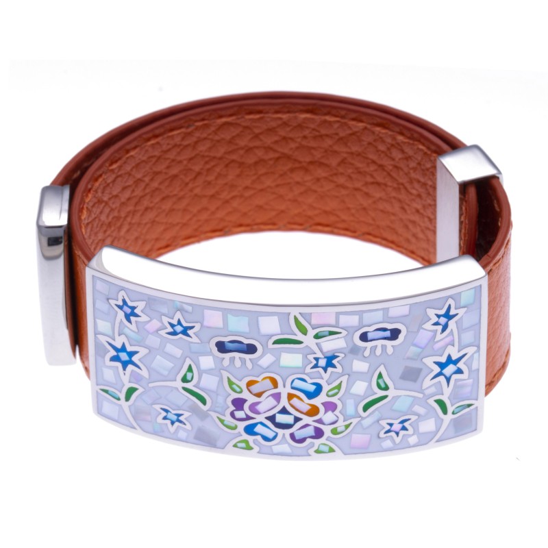 Bracelet modulable Odena, cuir orange+acier: prix mini Bracelet modulable Odena, cuir orange+acier: prix mini