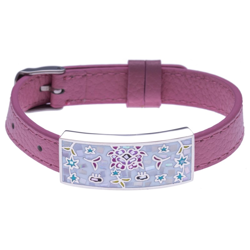 Bracelet modulable en cuir rose et acier Odena Bracelet modulable en cuir rose et acier Odena