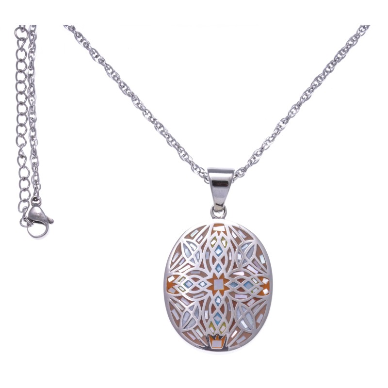 Collier émail orange et acier pour femme, marque Odena Collier émail orange et acier pour femme, marque Odena