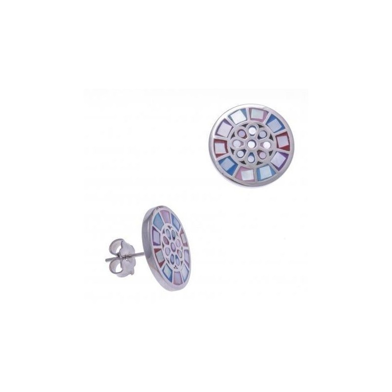 Boucles d'oreilles femme en acier, émail et nacre - Sygma Boucles d'oreilles femme en acier, émail et nacre - Sygma