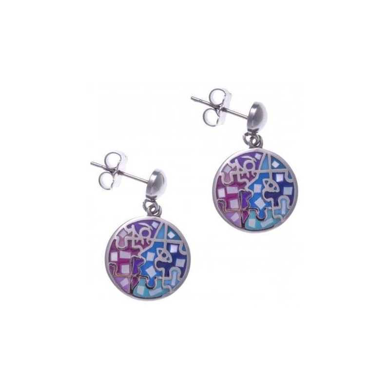 Boucles d'oreilles femme en acier, émail rose et bleu, nacre - Enigme Boucles d'oreilles femme en acier, émail rose et bleu, nacre - Enigme