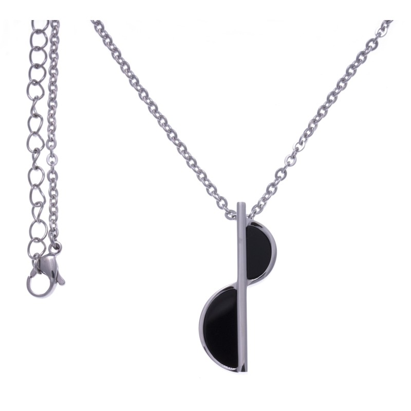 Collier femme avec pendentif en acier et Onyx noir Collier femme avec pendentif en acier et Onyx noir
