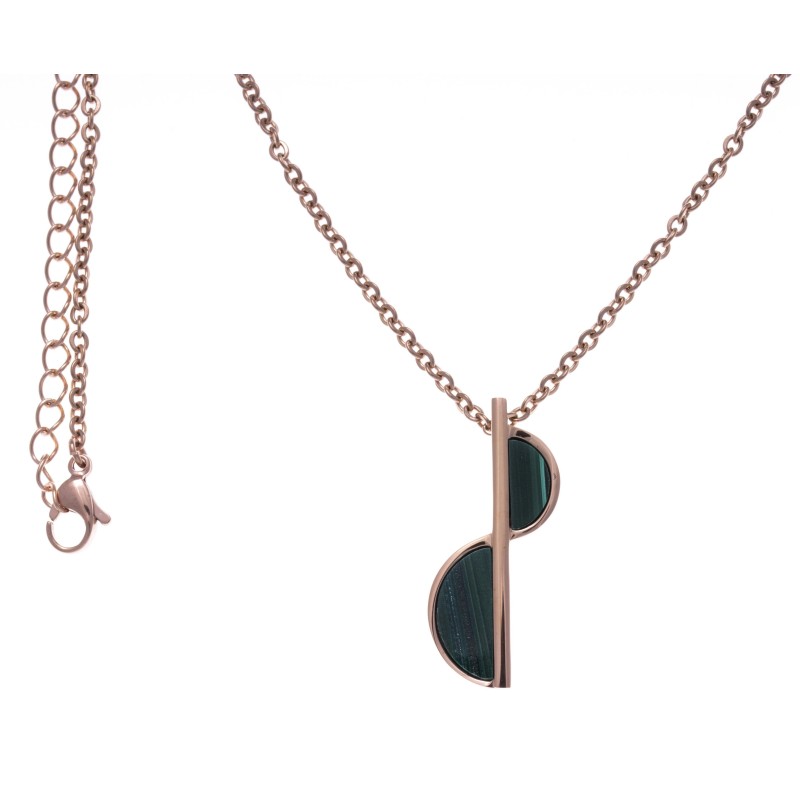 Collier femme, pendentif acier rose et Malachite verte Collier femme, pendentif acier rose et Malachite verte