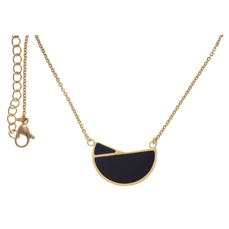 Collier femme, pendentif acier doré et Onyx noir Collier femme, pendentif acier doré et Onyx noir