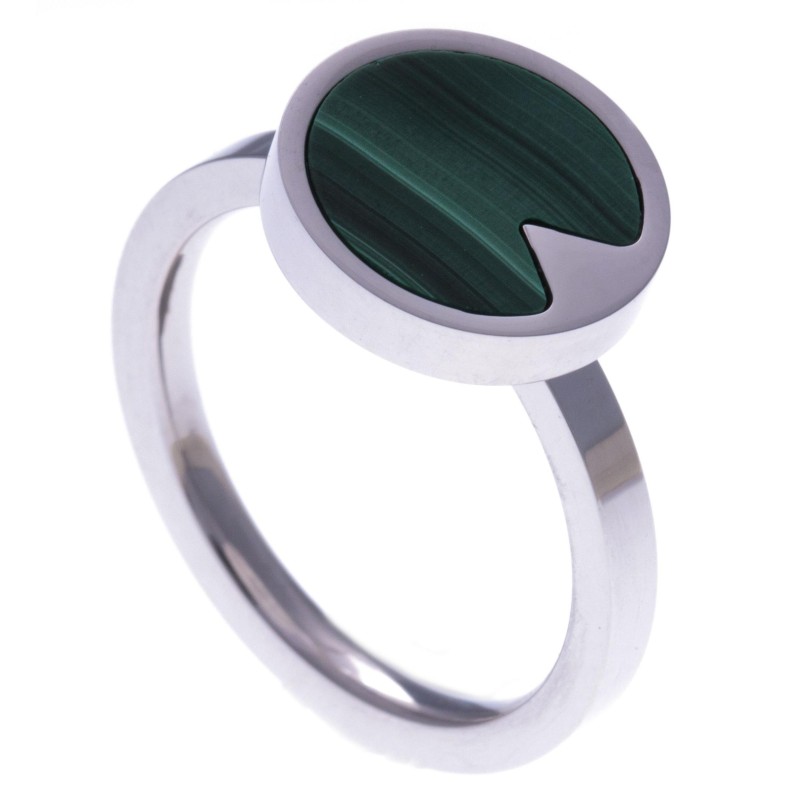 Bague en pierre naturelle pour femme, Malachite & acier - Lyn&Or Bijoux