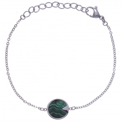 Bracelet en pierre naturelle pour femme - Acier & Malachite verte - Lyn&Or Bijoux
