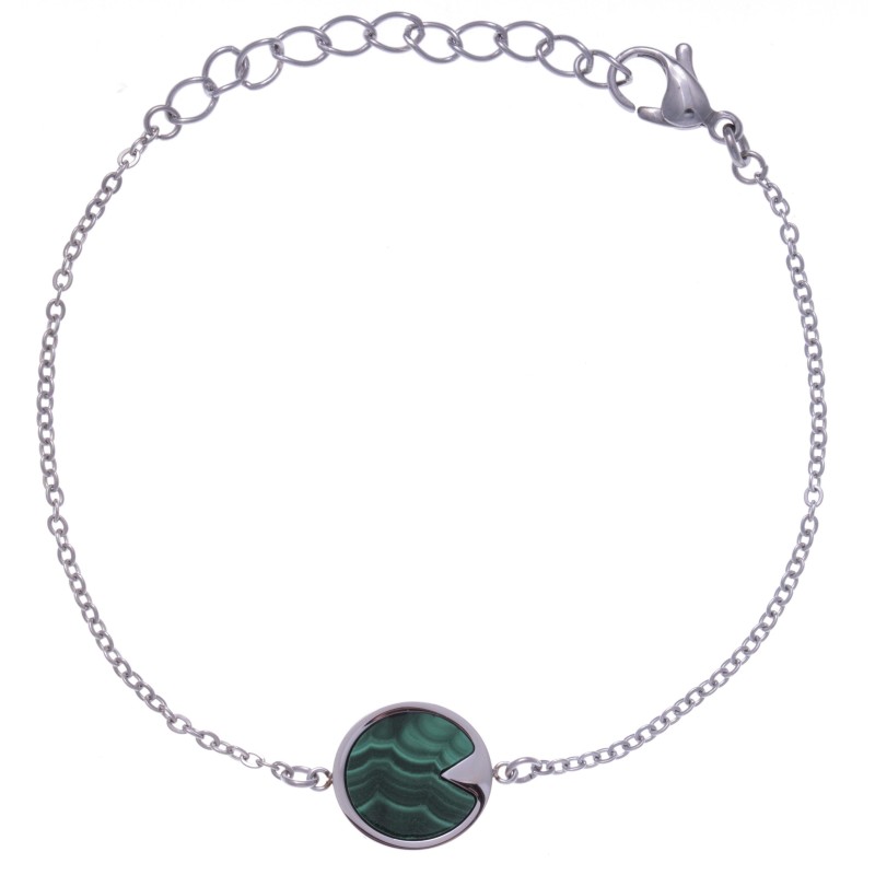 Bracelet acier femme, pierres fines, Malachite verte Bracelet acier femme, pierres fines, Malachite verte