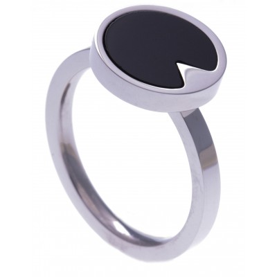 Bague Onyx noir pierre naturelle pour femme, Acier Inoxydable - Lyn&Or Bijoux