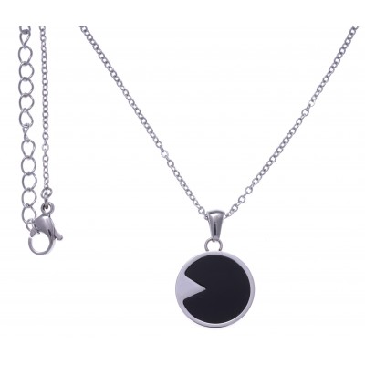 Collier en acier pour femme & pendentif d'Onyx noir - Lyn&Or Bijoux