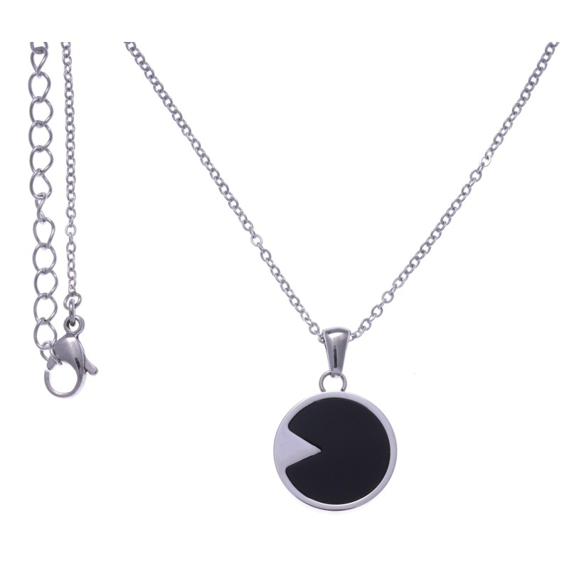 Collier acier femme, pierres naturelles, Onyx noir Collier acier femme, pierres naturelles, Onyx noir