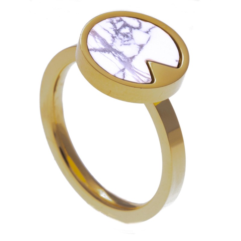 Bague acier doré pour femme avec pierres Howlite blanche Bague acier doré pour femme avec pierres Howlite blanche