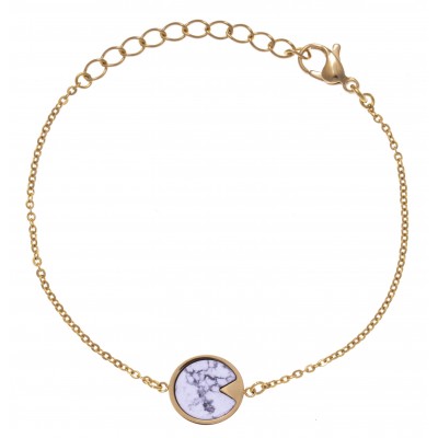 Bracelet créateur pour femme en acier doré & Howlite blanche - Lyn&Or Bijoux