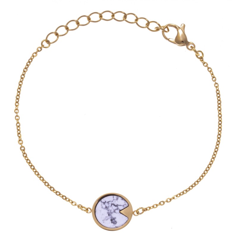 Bracelet acier doré femme, pierres Howlite blanche Bracelet acier doré femme, pierres Howlite blanche