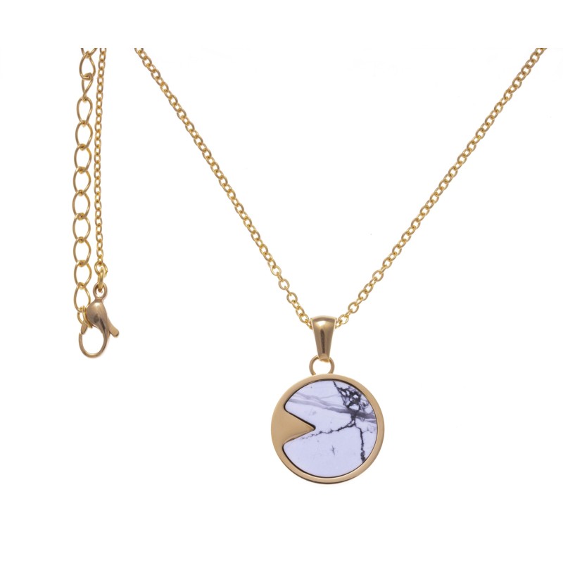 Collier acier doré pour femme, pierres Howlite blanche Collier acier doré pour femme, pierres Howlite blanche
