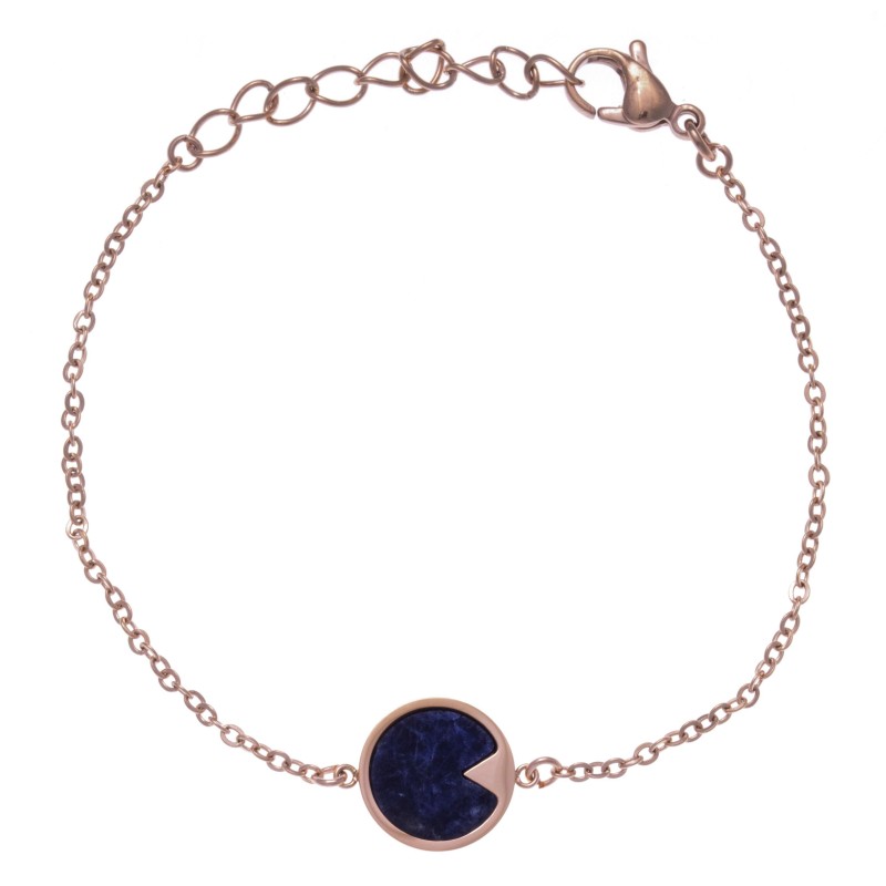 Bracelet acier rose femme, Sodalite bleue Bracelet acier rose femme, Sodalite bleue