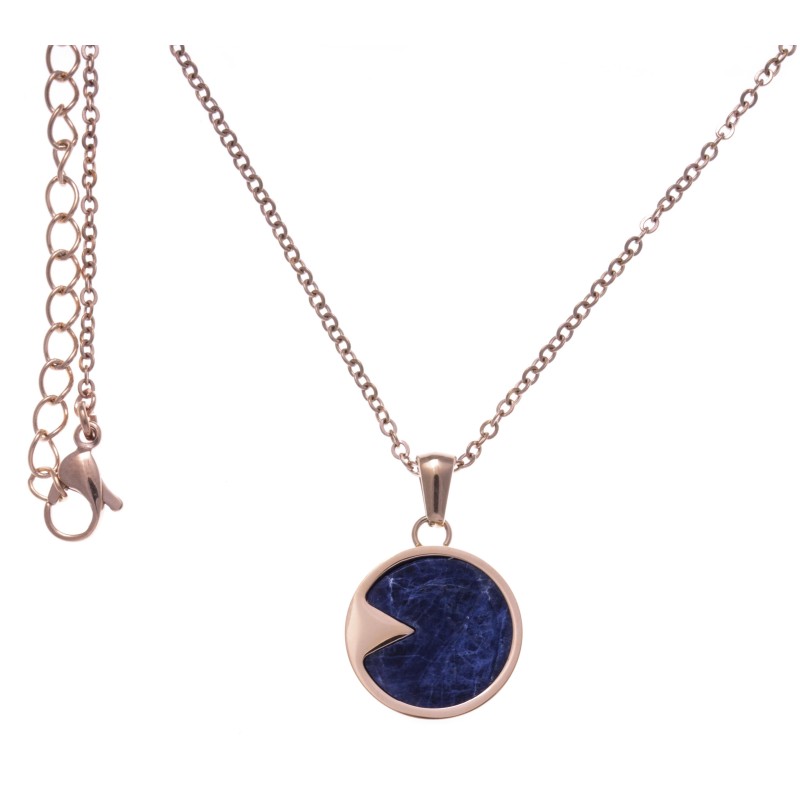 Collier acier rose femme, Sodalite bleue Collier acier rose femme, Sodalite bleue