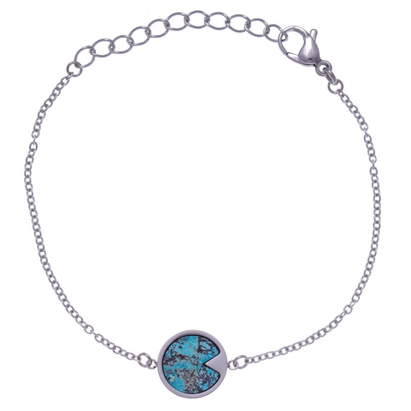 Bracelet pour femme en acier gris et Chrysocolle bleue - Lyn&Or Bijoux