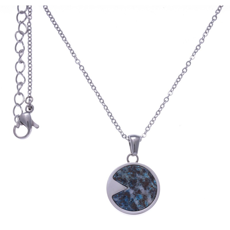 Collier acier femme, pierres fines, Chrysocolle bleue Collier acier femme, pierres fines, Chrysocolle bleue