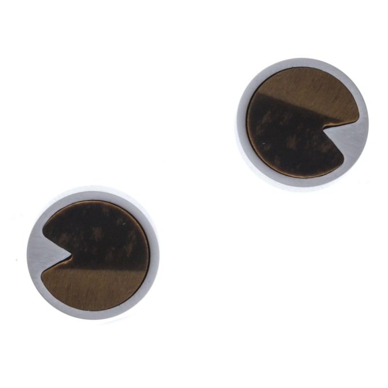 Boucles d'oreille acier femme, Oeil de tigre brun Boucles d'oreille acier femme, Oeil de tigre brun
