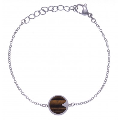 Bracelet en pierre naturelle pour femme : Acier & Oeil de tigre brun - Lyn&Or Bijoux