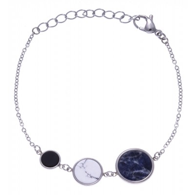 Bracelet femme en acier - Sodalite bleue, Howlite blanche & Onyx - Lyn&Or Bijoux