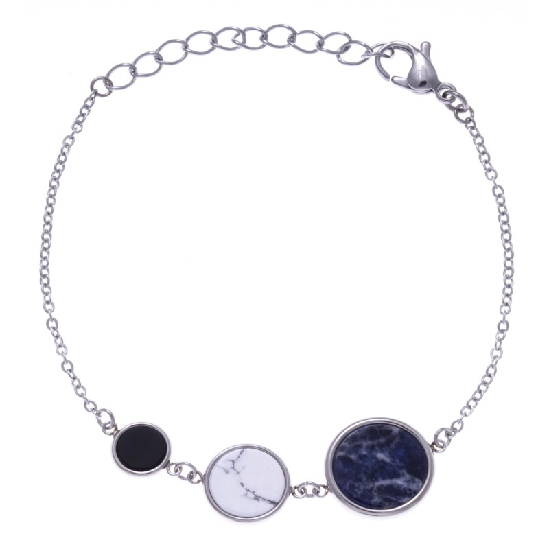 Bracelet femme en acier - Sodalite bleue, Howlite blanche & Onyx - Lyn&Or Bijoux