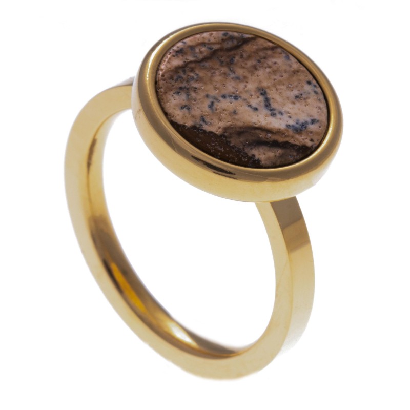 Bague acier doré pour femme, pierres Jaspe paysage Bague acier doré pour femme, pierres Jaspe paysage