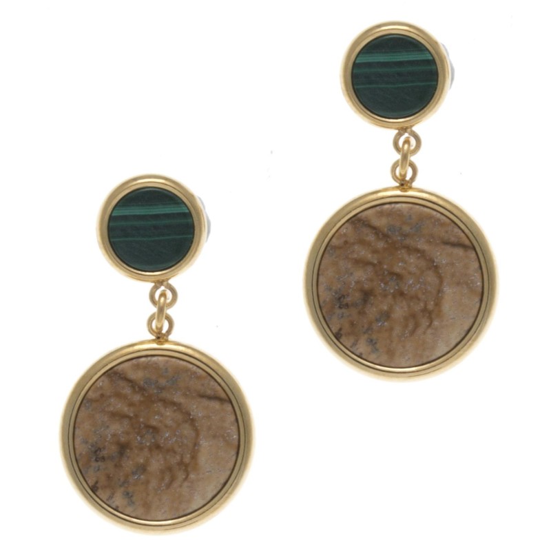 Boucles d'oreilles Malachite et jaspe paysage, femme Boucles d'oreilles Malachite et jaspe paysage, femme
