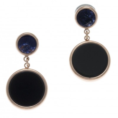 Boucles d'oreille femme: Acier rose, Amazonite & Sodalite bleue - Lyn&Or Bijoux