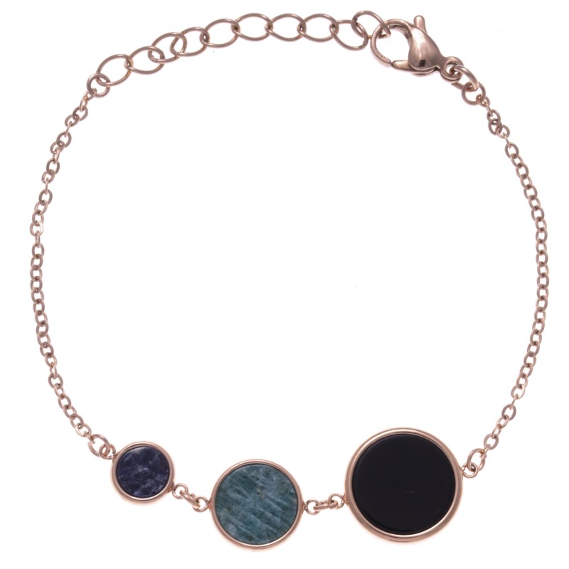 Bracelet Onyx, amazonite, Sodalite & acier rose femme Bracelet Onyx, amazonite, Sodalite & acier rose femme