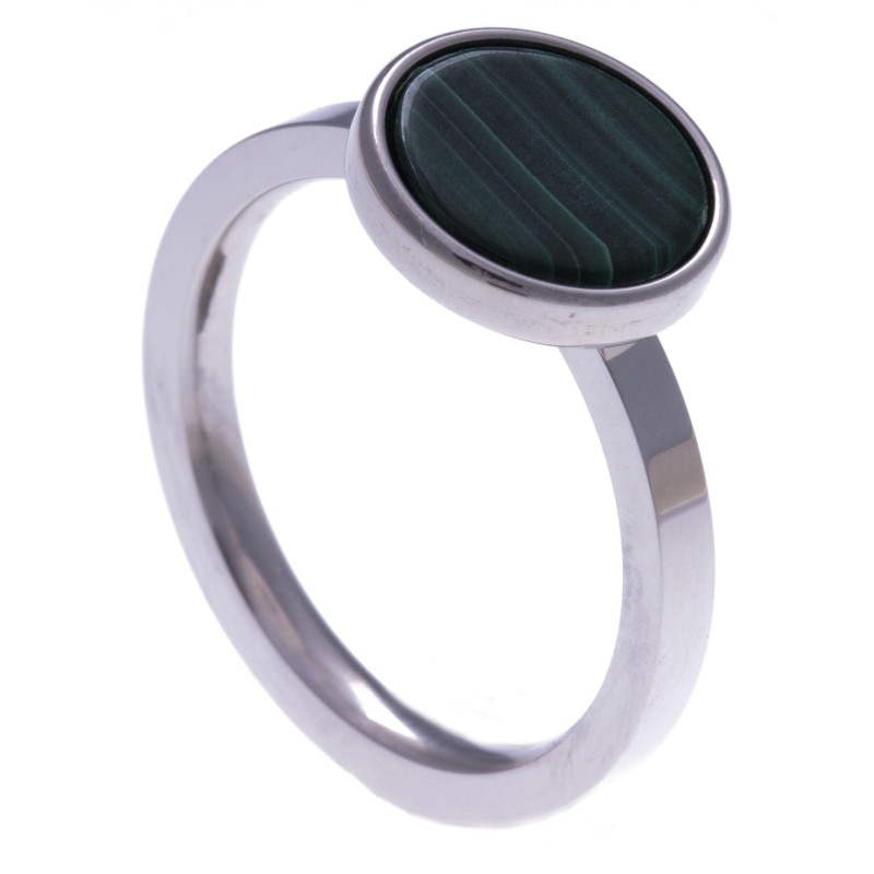 Bague acier femme, pierres naturelles, Malachite verte Bague acier femme, pierres naturelles, Malachite verte