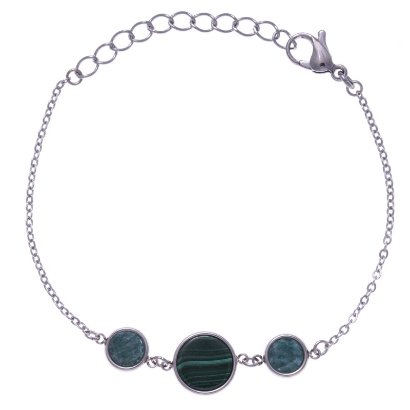 Bracelet acier, malachite & amazonite pour femme Bracelet acier, malachite & amazonite pour femme