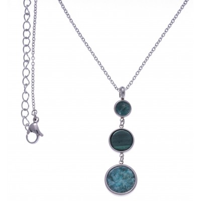 Collier femme en acier, pendentif en Malachite & Amazonite - Lyn&Or Bijoux