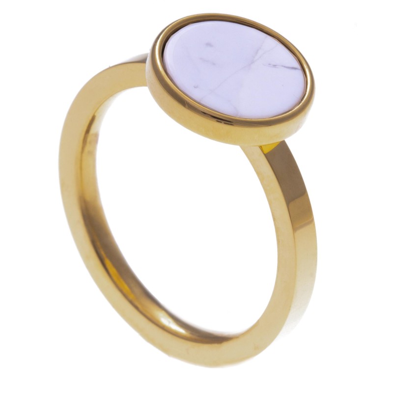 Bague acier doré pour femme, pierres Howlite blanche Bague acier doré pour femme, pierres Howlite blanche